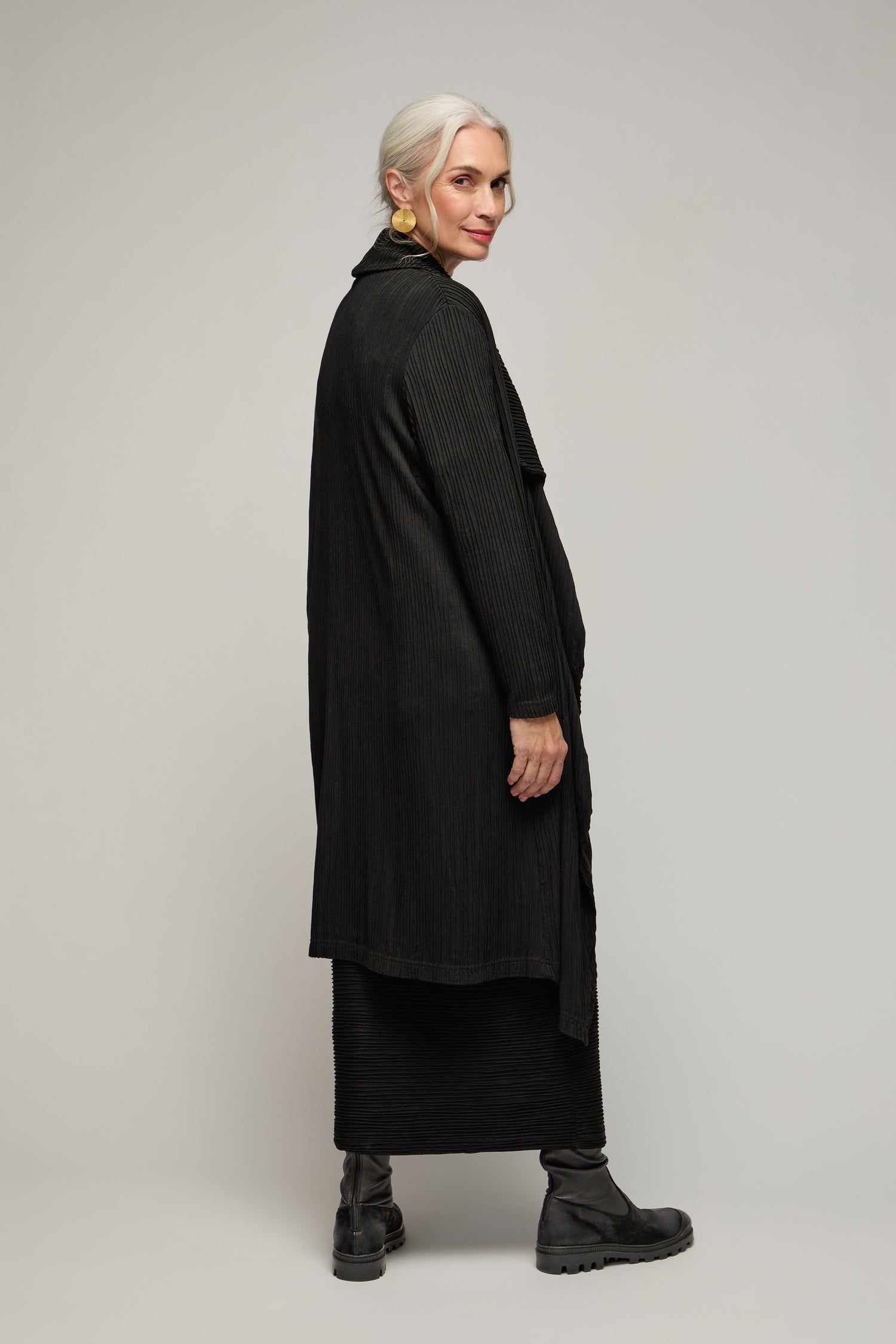 Textured Wave Jersey Wrap Coat
