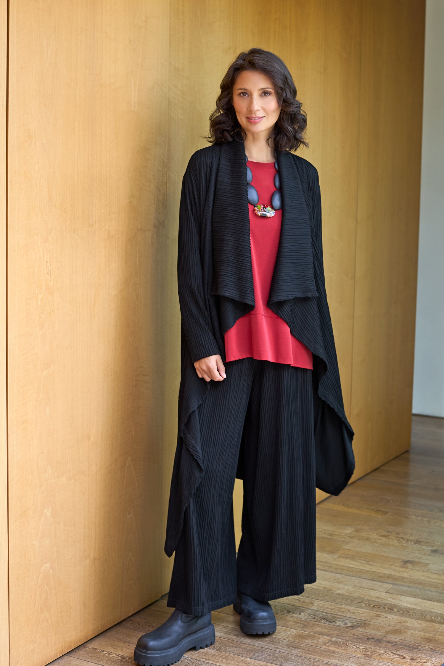 Textured Wave Jersey Wrap Coat