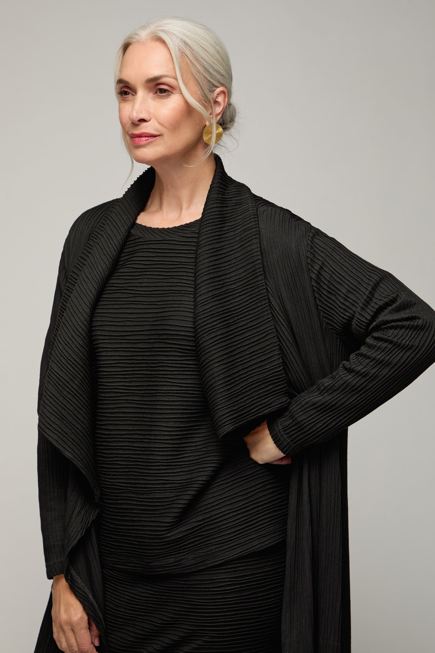 Textured Wave Jersey Wrap Coat