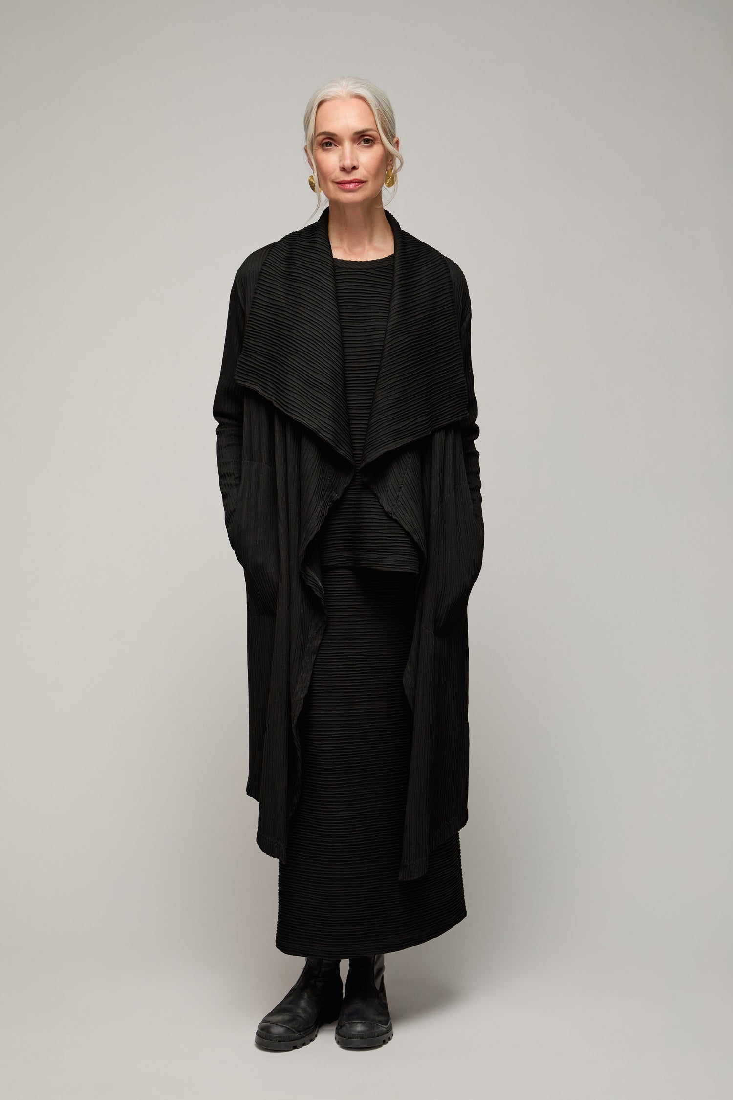 Textured Wave Jersey Wrap Coat