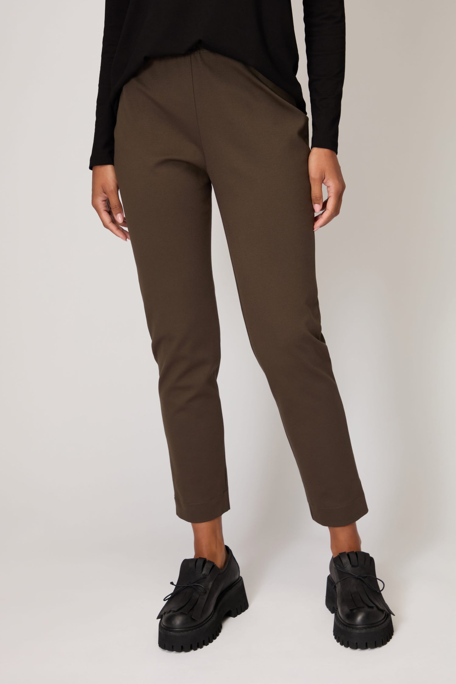 Ponte Slim Leg Khaki Trousers