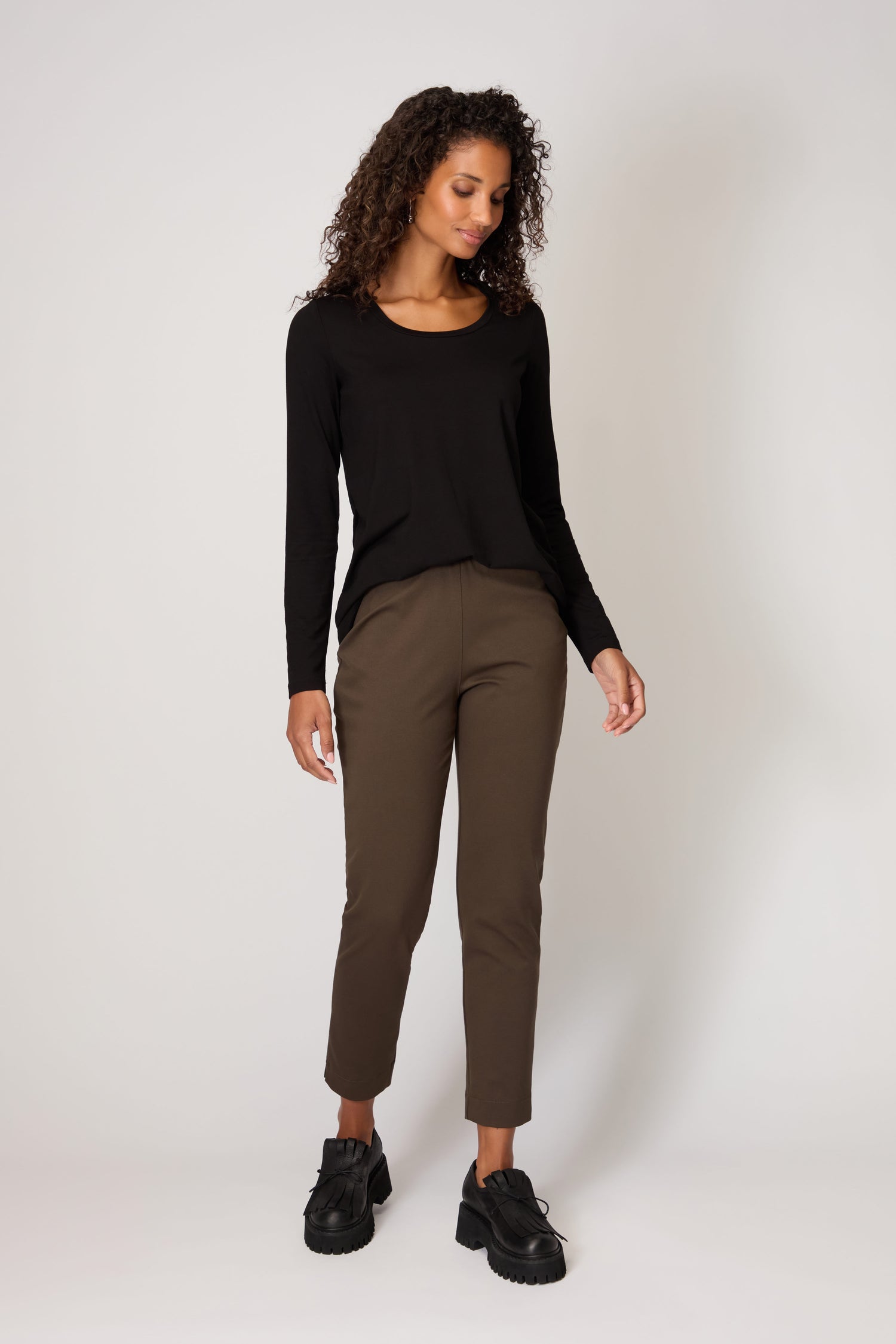 Ponte Slim Leg Khaki Trousers