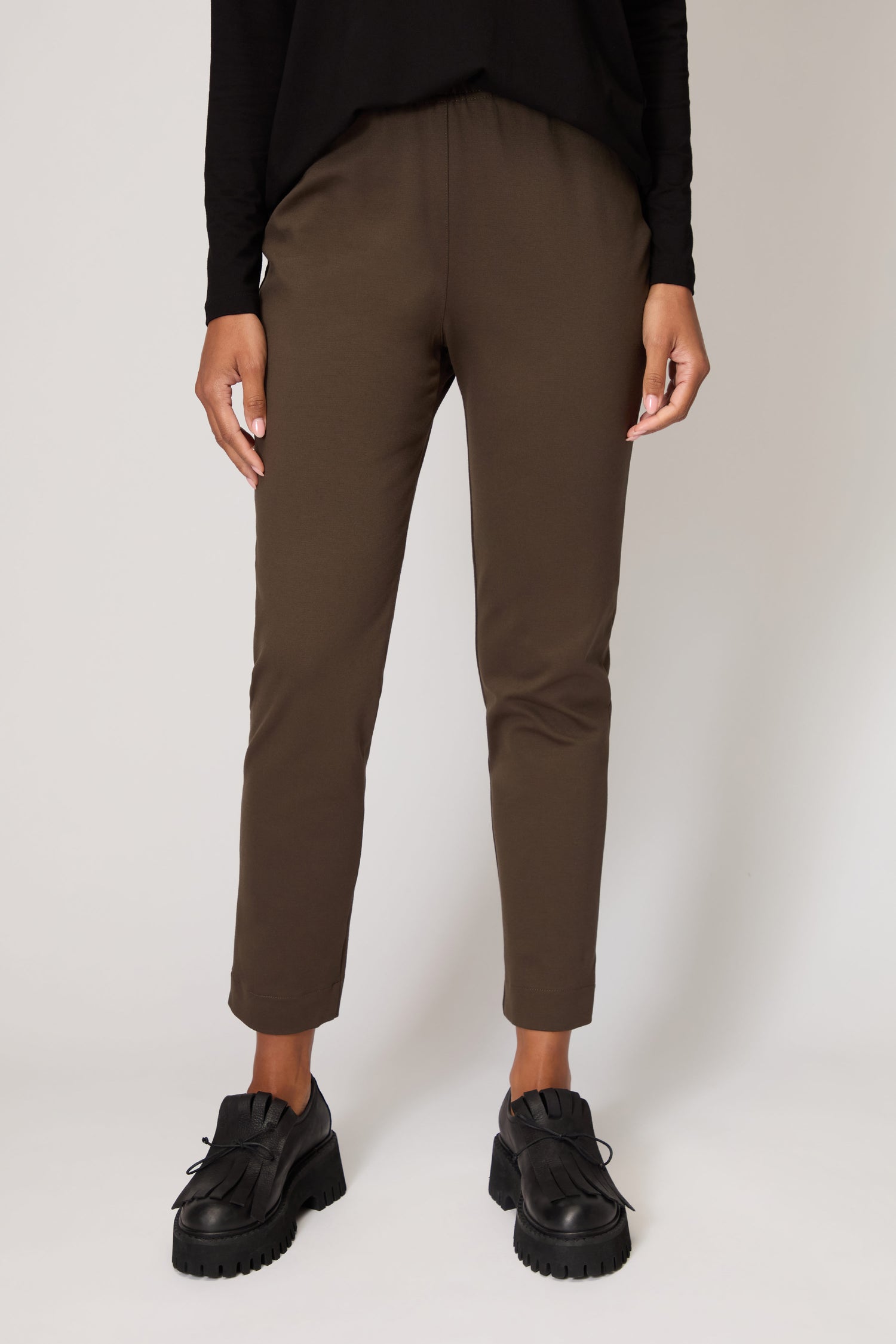 Ponte Slim Leg Khaki Trousers