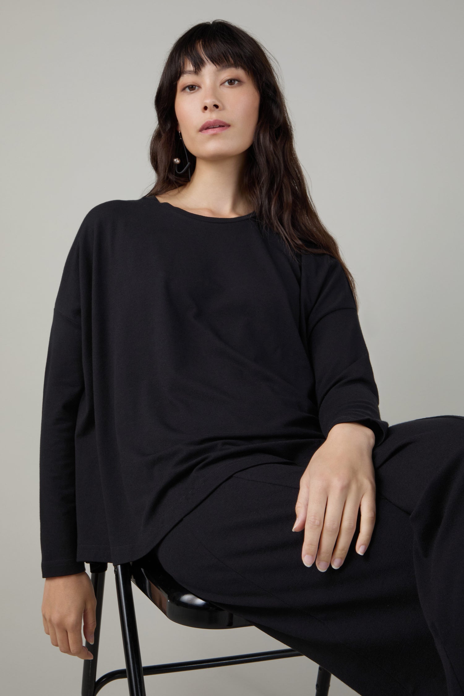 Fluid Crepe Black Boxy Top
