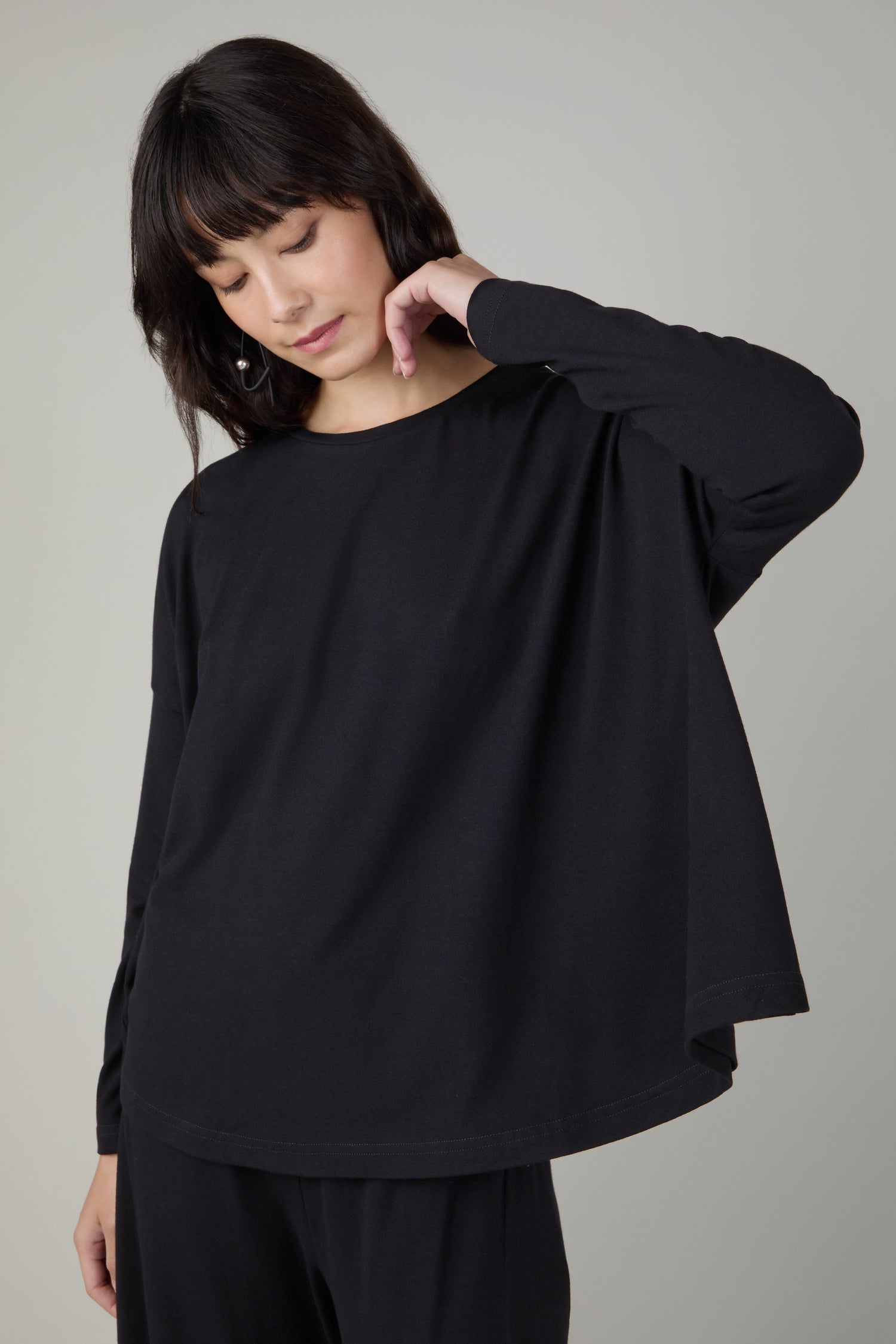 Fluid Crepe Black Boxy Top