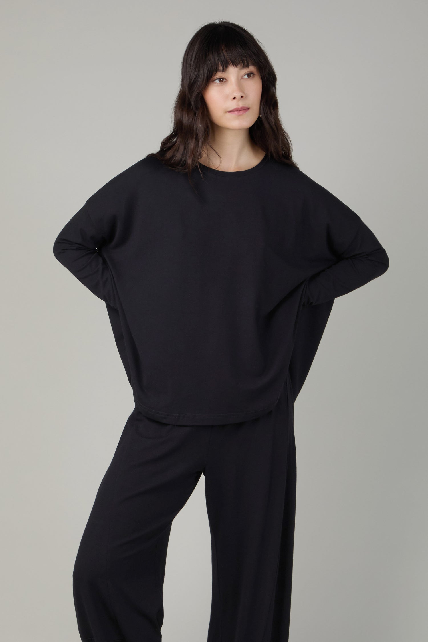 Fluid Crepe Black Boxy Top
