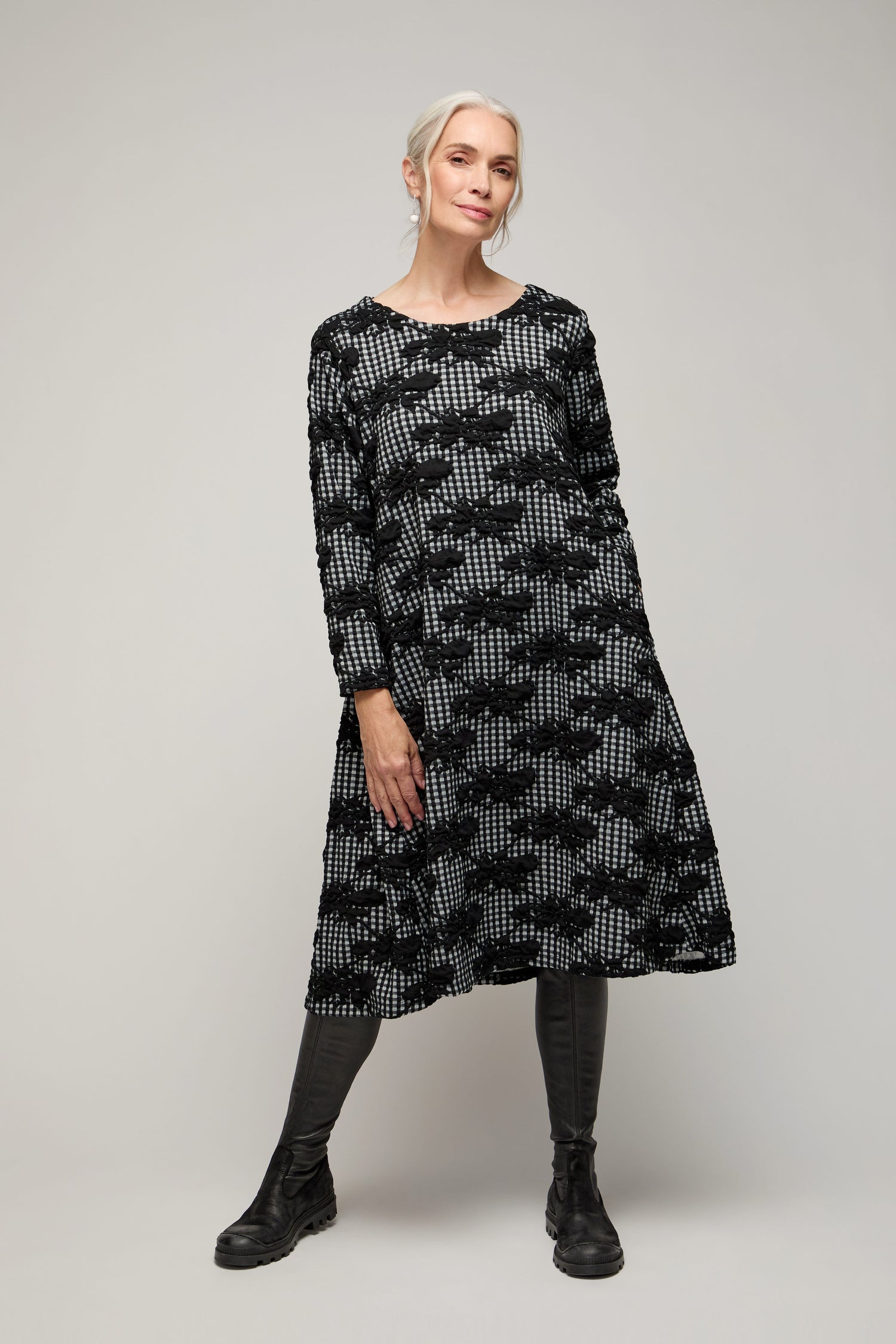 Gingham Flower Jersey Dress