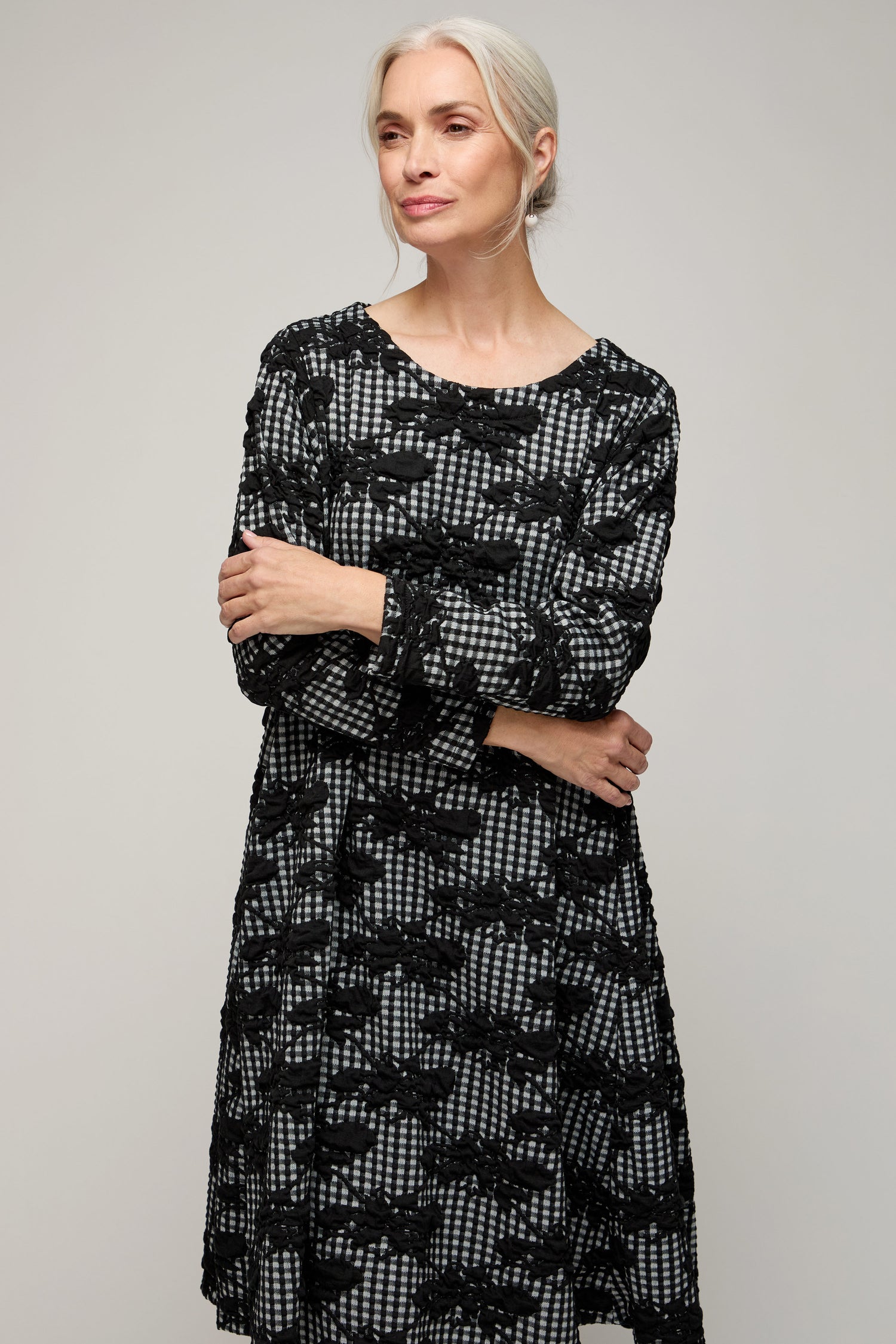 Gingham Flower Jersey Dress