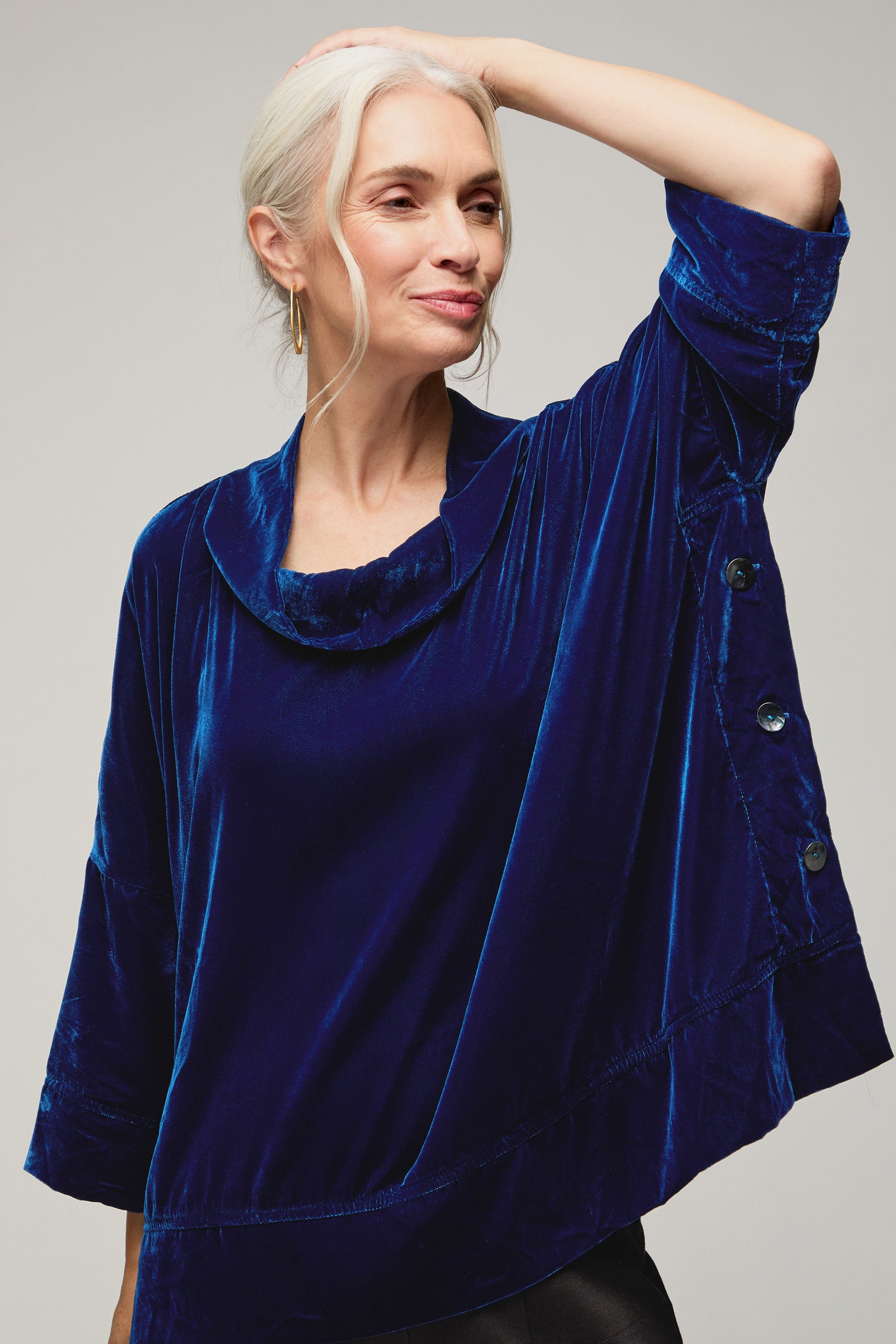 Button Detail Boxy Velvet Top