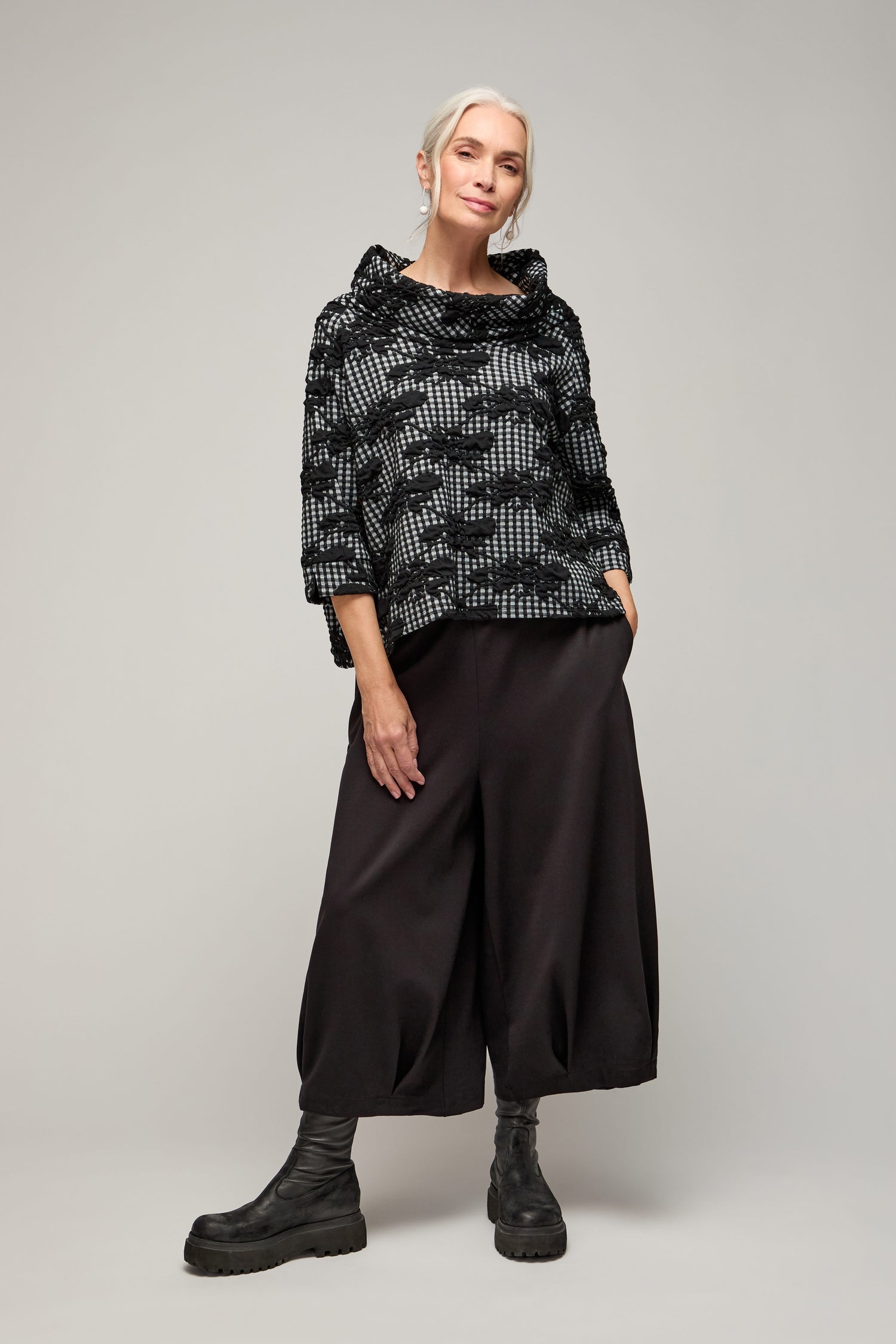 Gingham Flower Soft Cowl Top