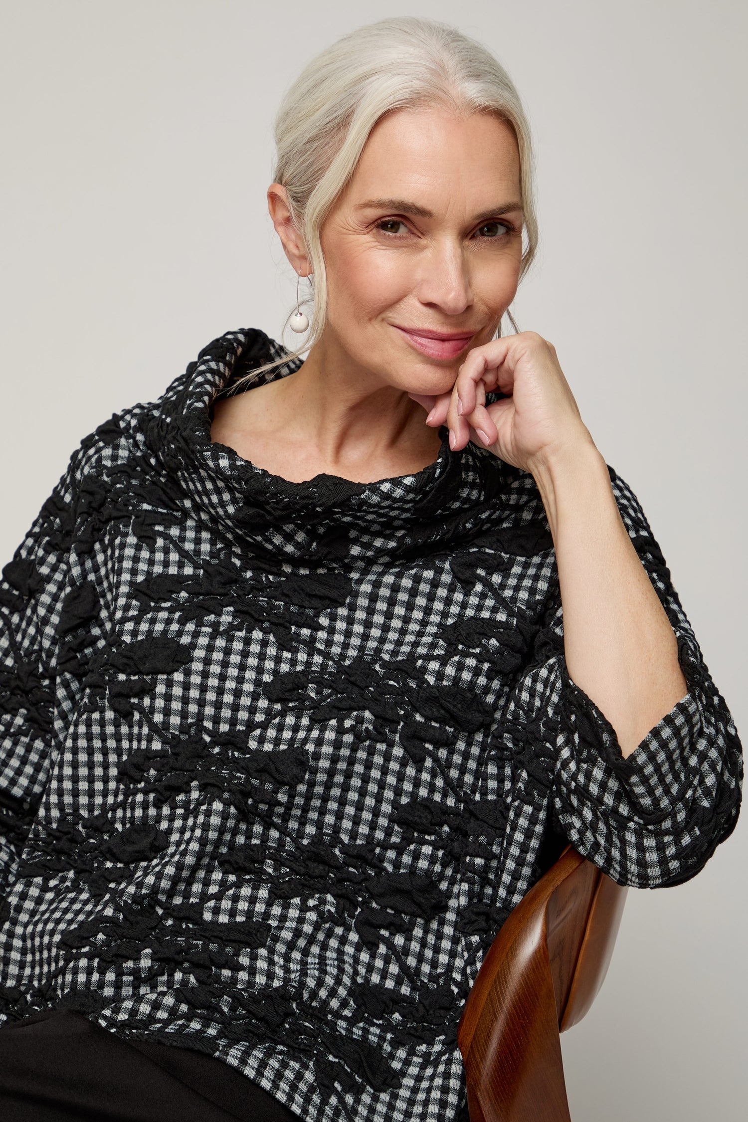 Gingham Flower Soft Cowl Top