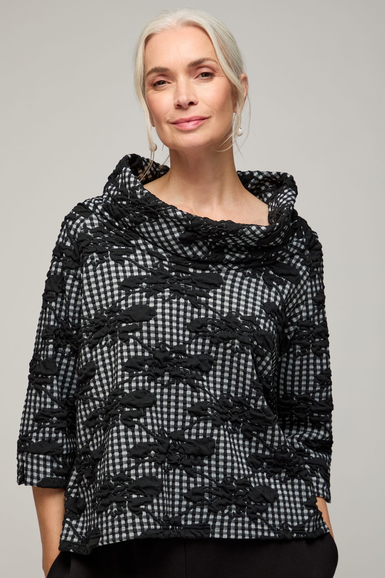 Gingham Flower Soft Cowl Top