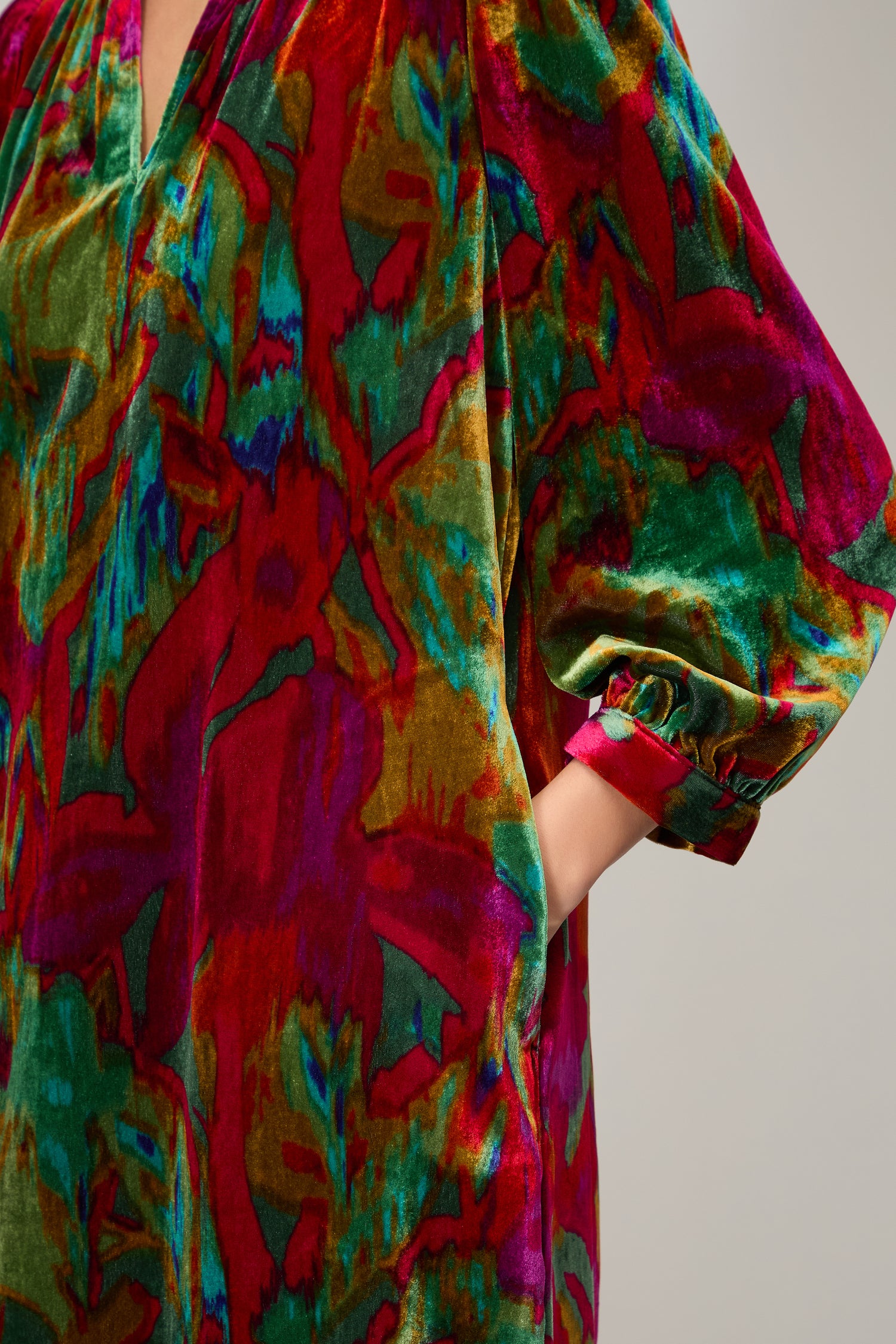 Velvet Blurred Botanicals Dress