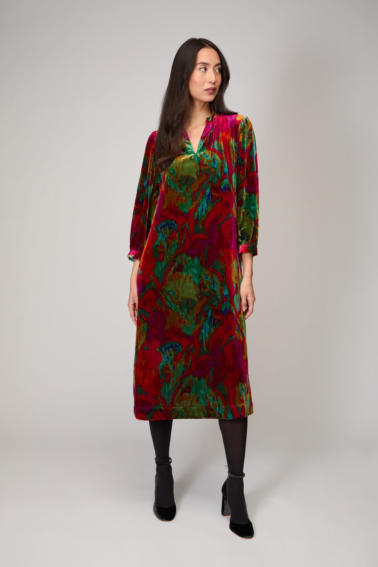 Velvet Blurred Botanicals Dress