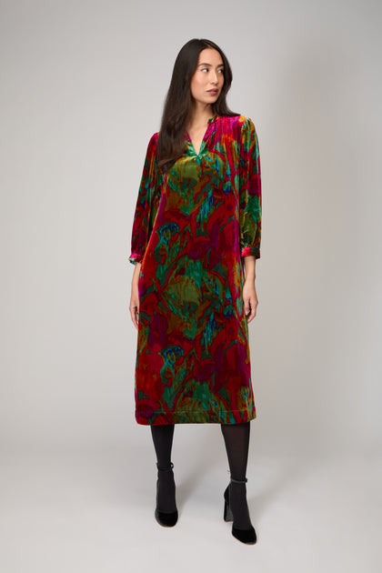 Velvet Blurred Botanicals Dress