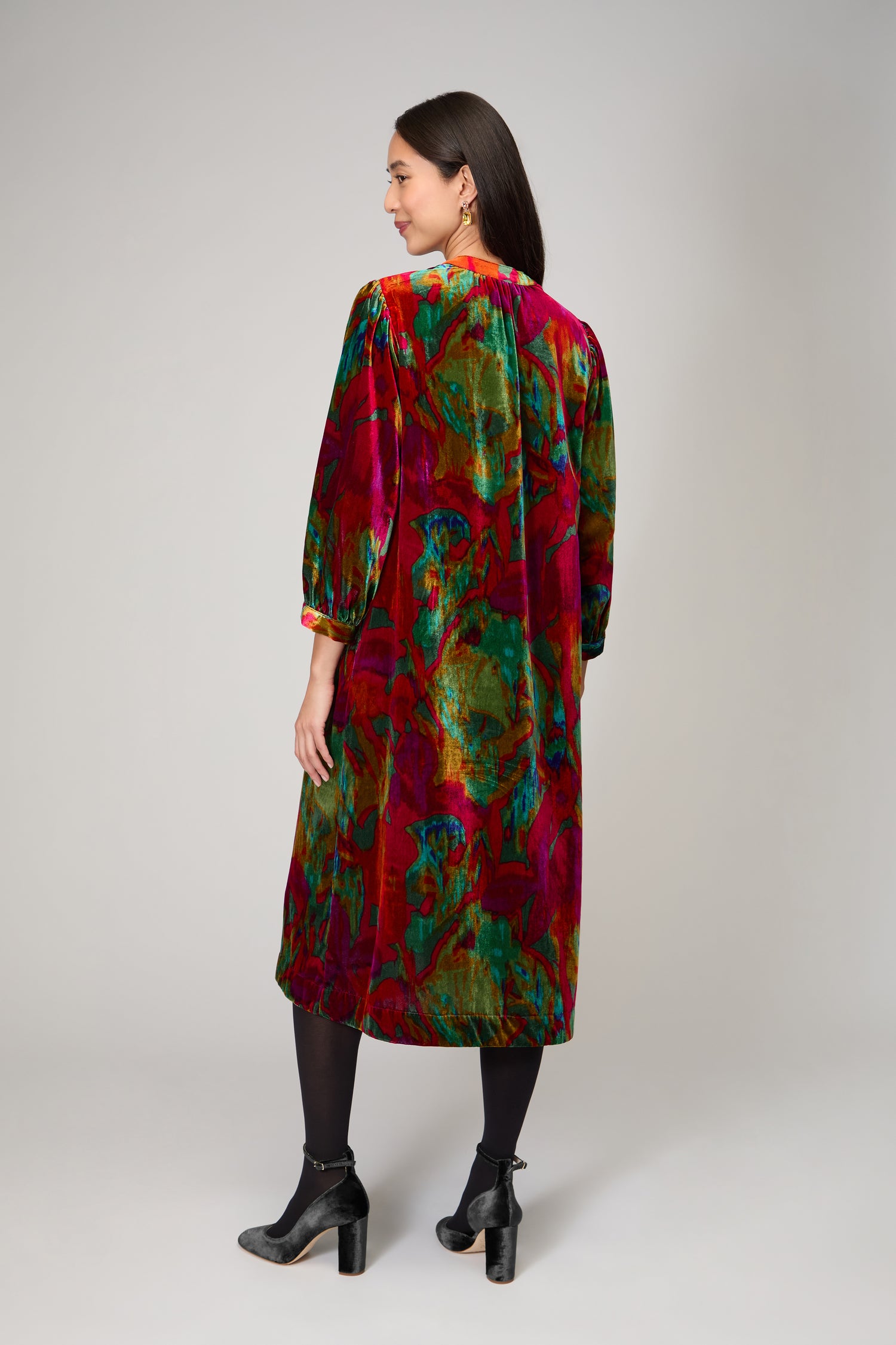 Velvet Blurred Botanicals Dress