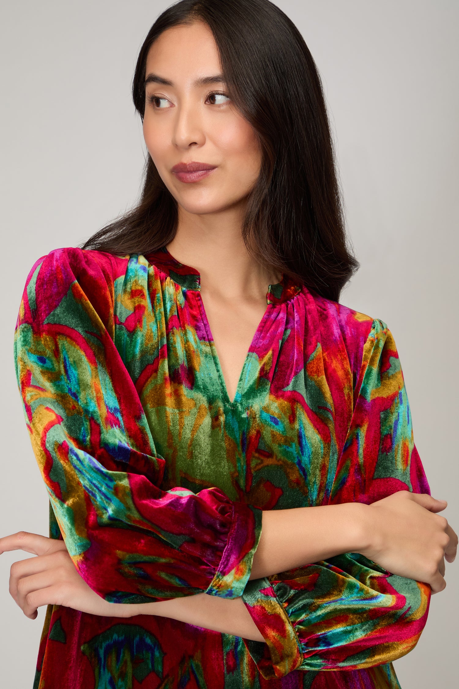 Velvet Blurred Botanicals Dress