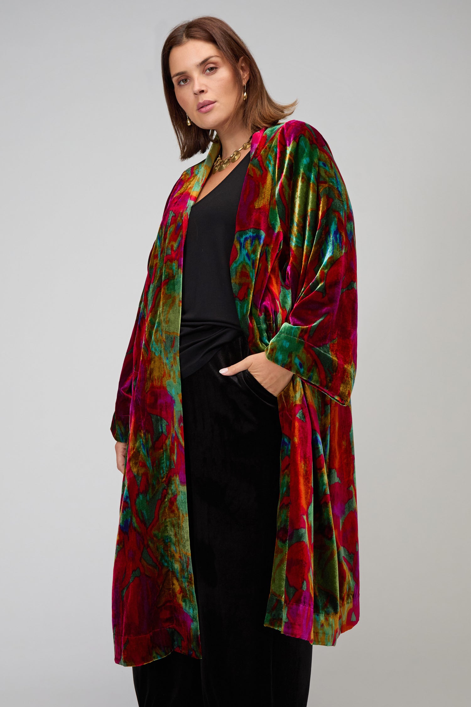 Velvet Blurred Botanicals Kimono