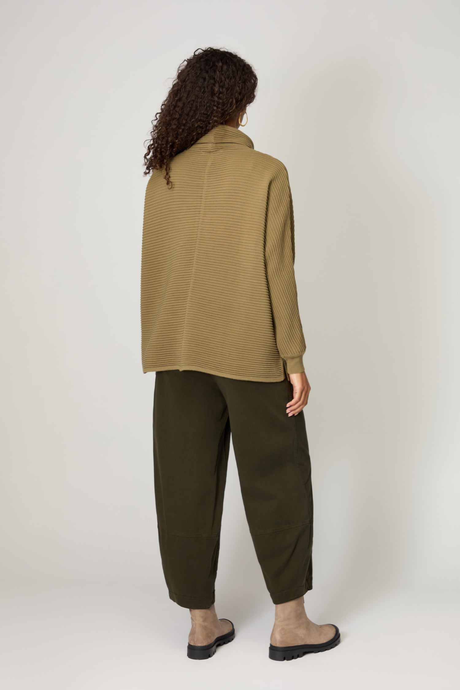 Ribbed Merino Khaki  Roll Neck Top