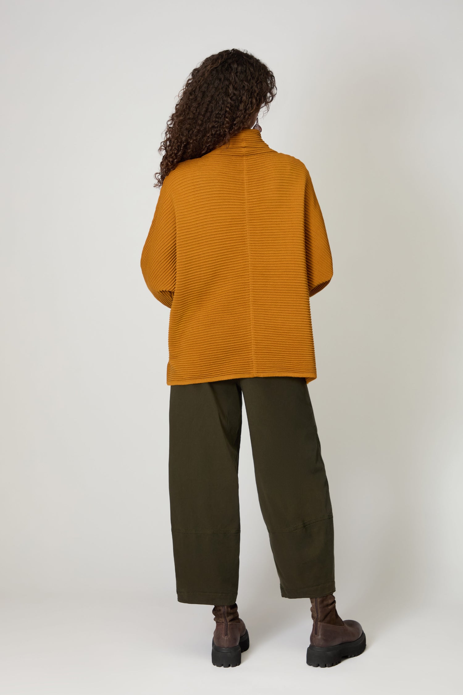 Ribbed Merino Ochre Roll Neck Top