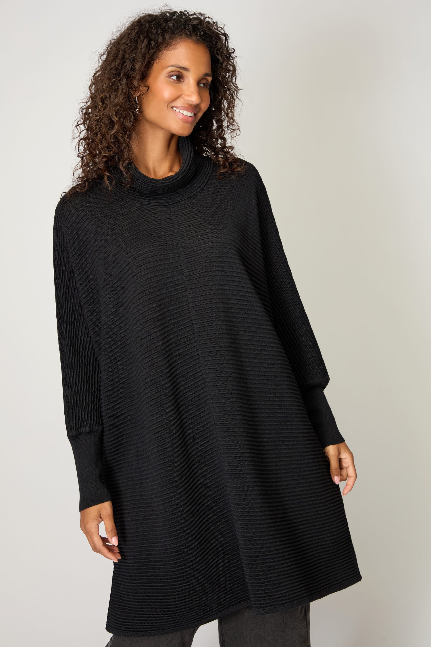 Ribbed Merino Black Roll Neck Tunic