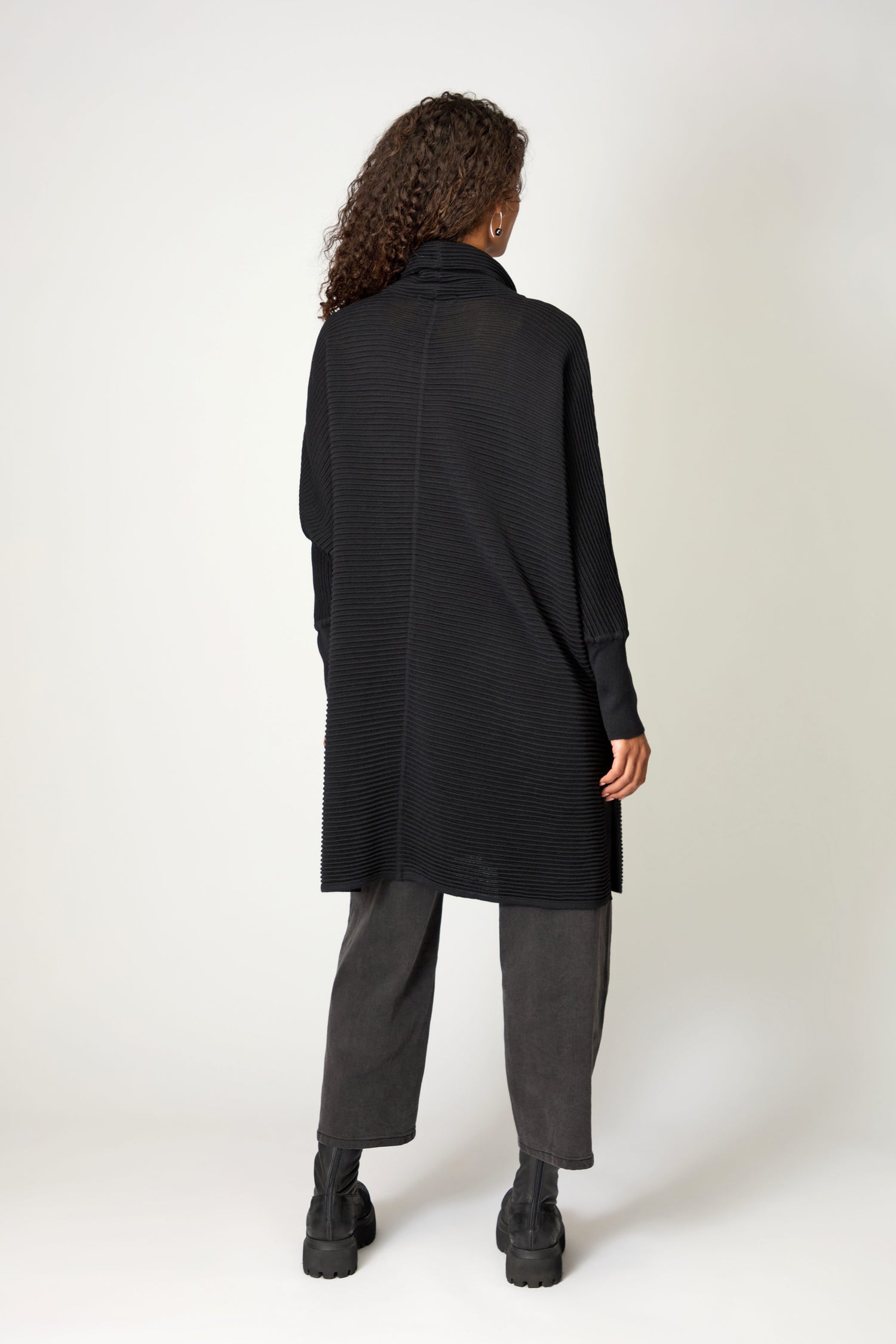 Ribbed Merino Black Roll Neck Tunic