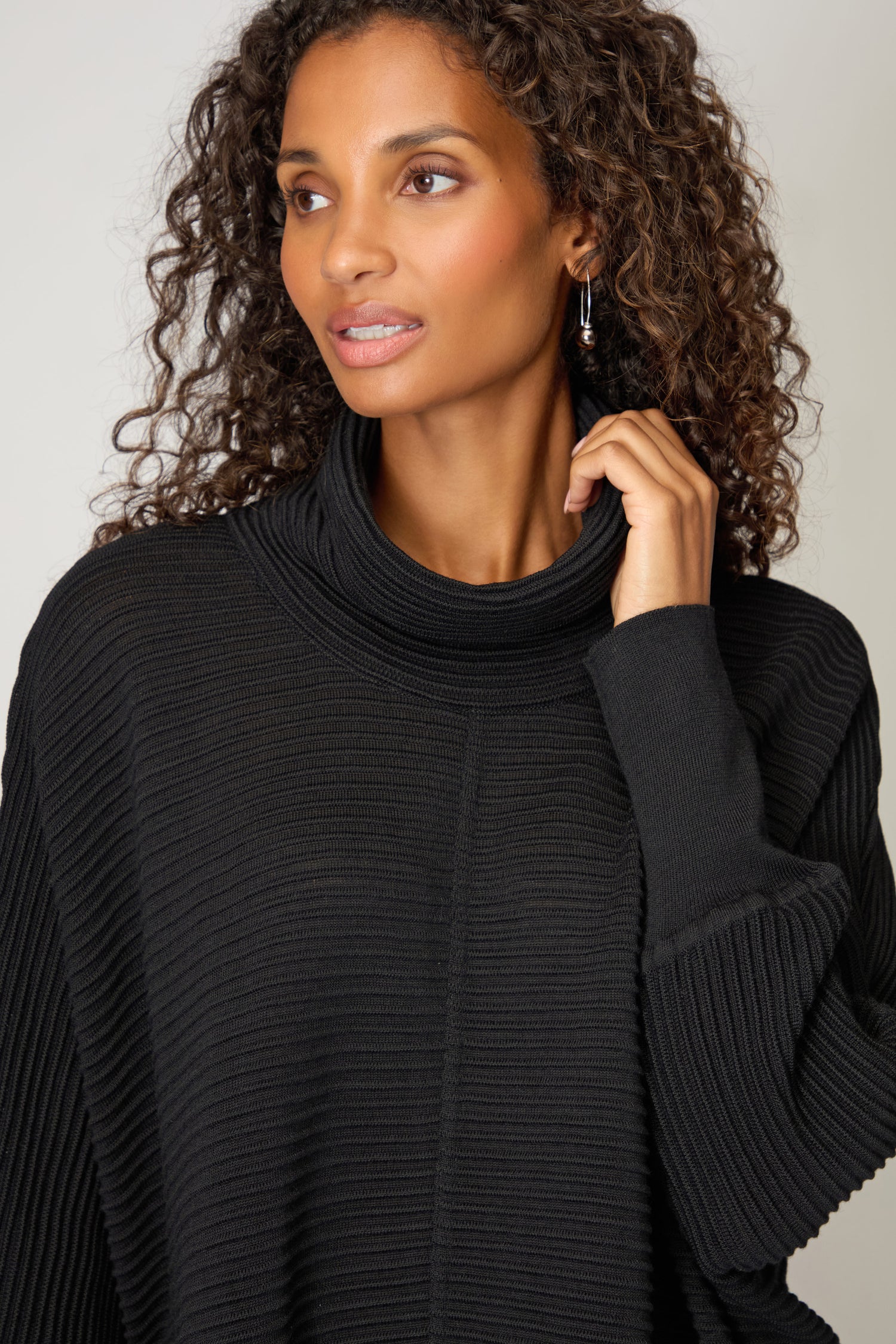 Ribbed Merino Black Roll Neck Tunic