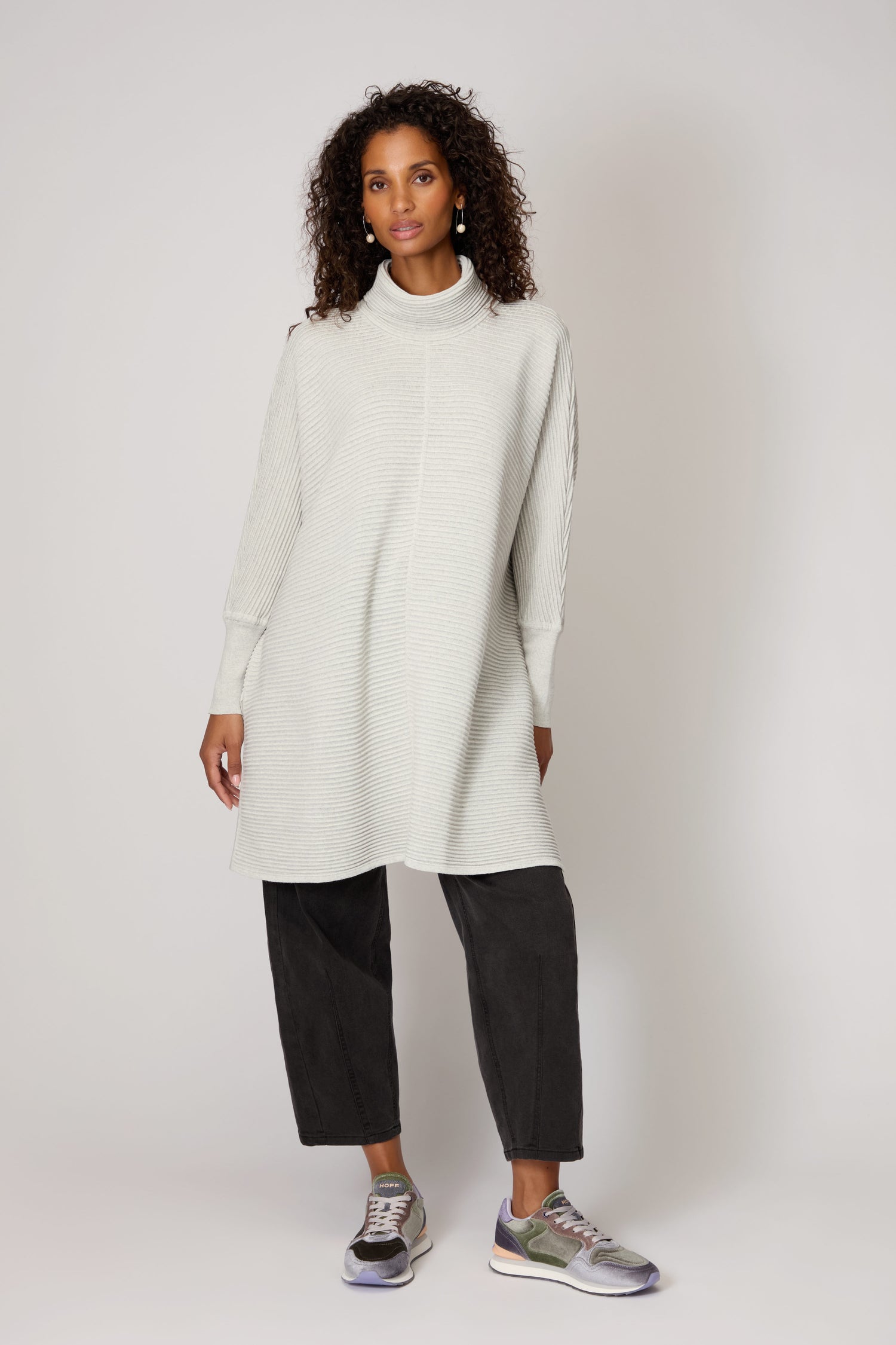 Ribbed Merino Silver Roll Neck Tunic