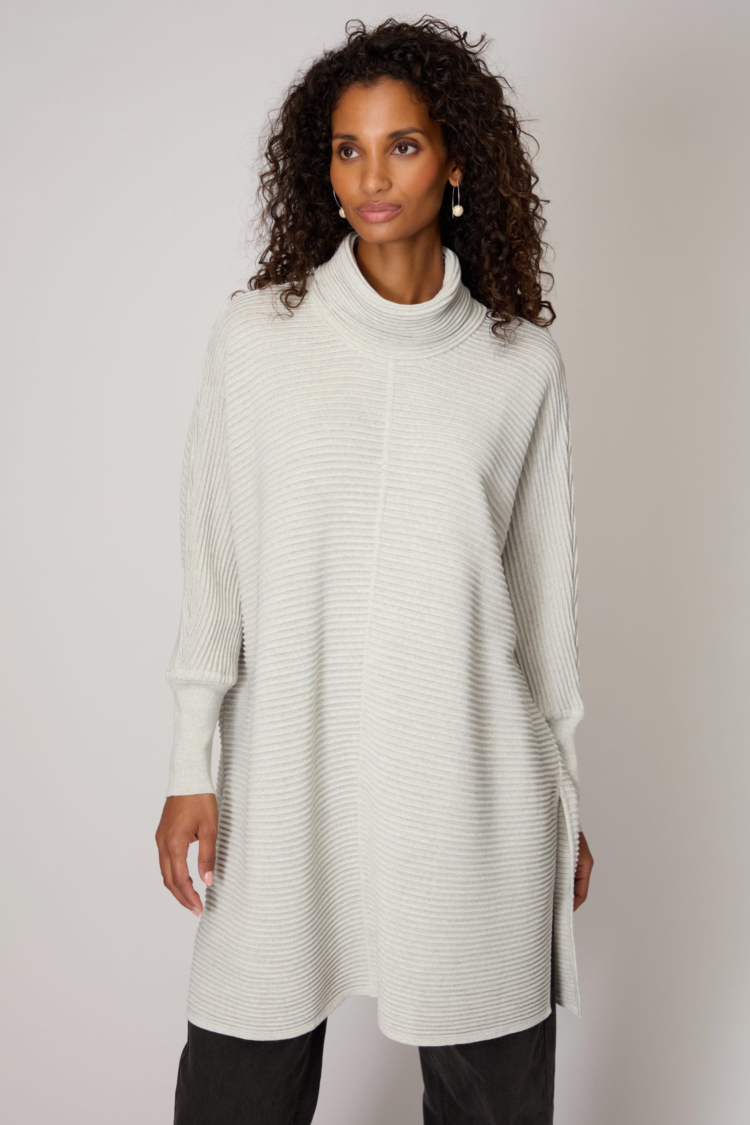 Ribbed Merino Silver Roll Neck Tunic