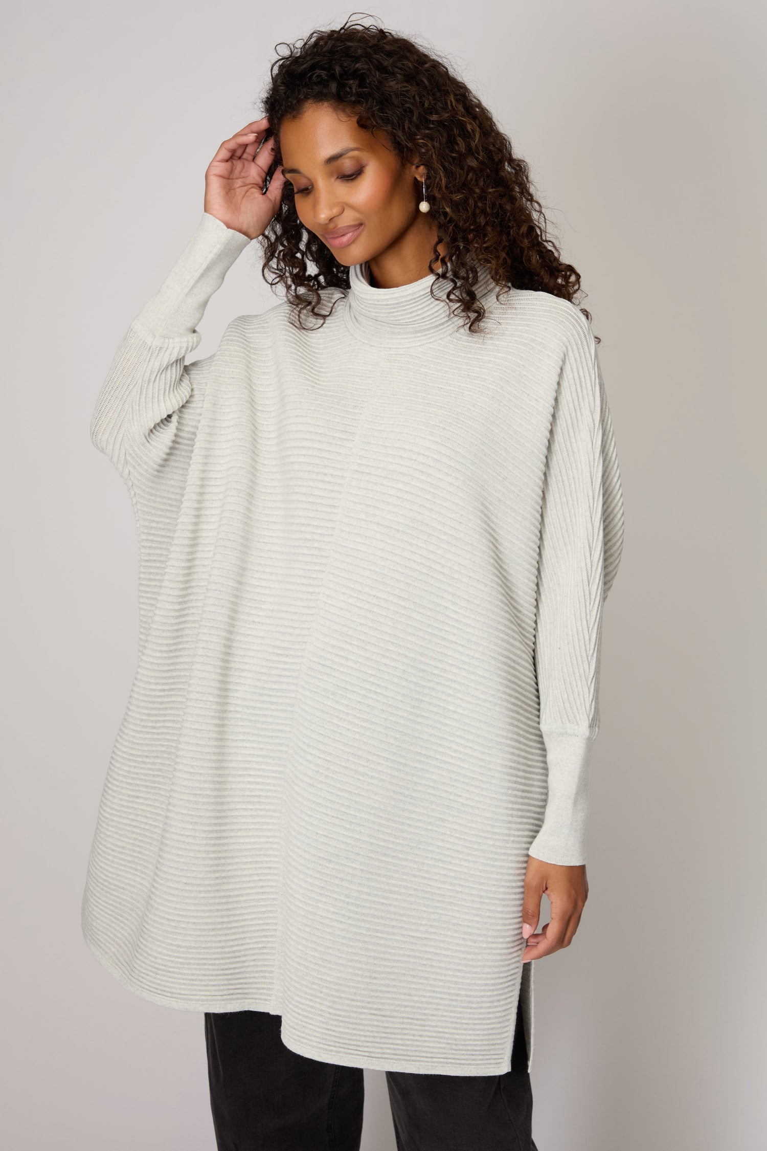 Ribbed Merino Silver Roll Neck Tunic