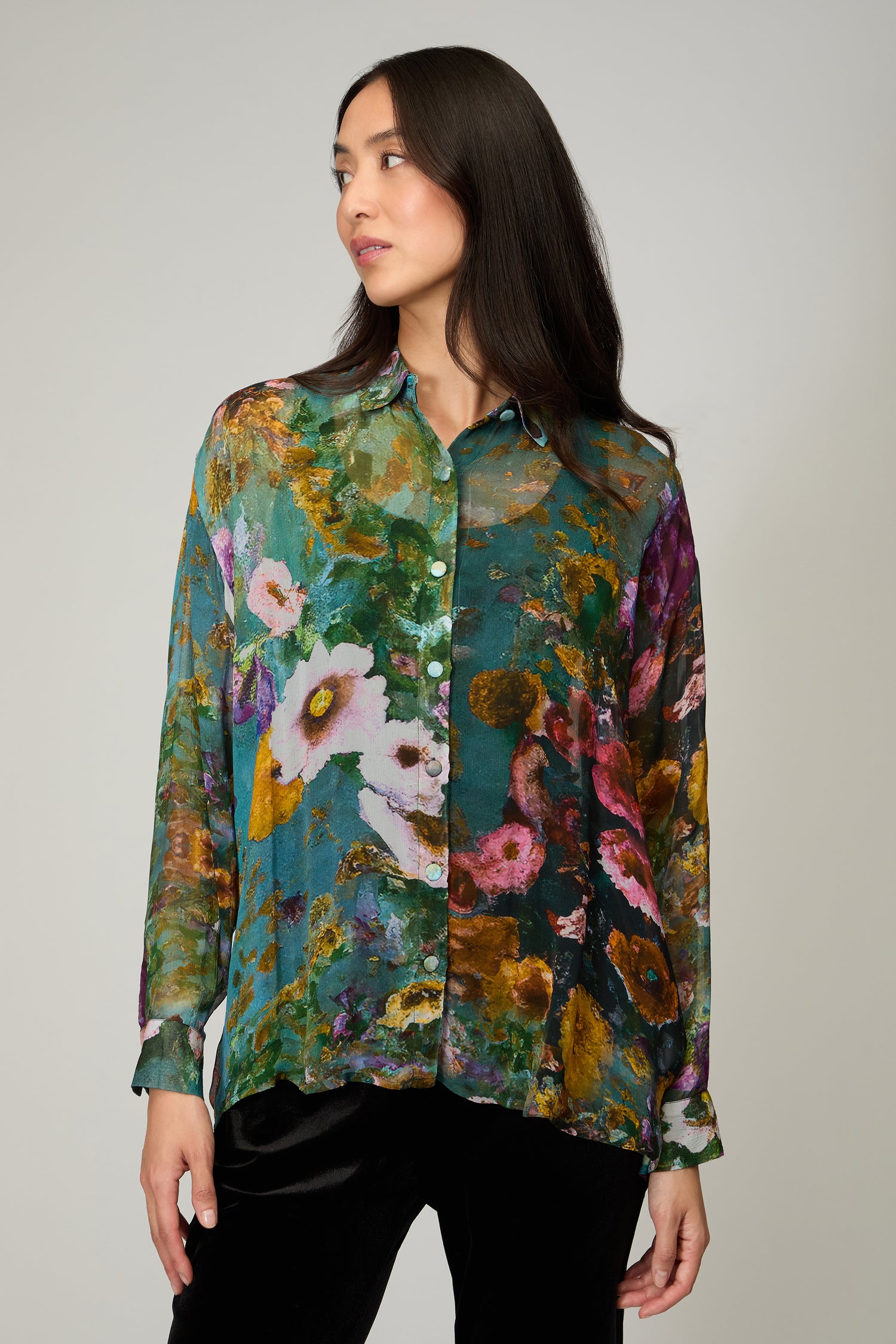 Painted Lilacs Chiffon Shirt