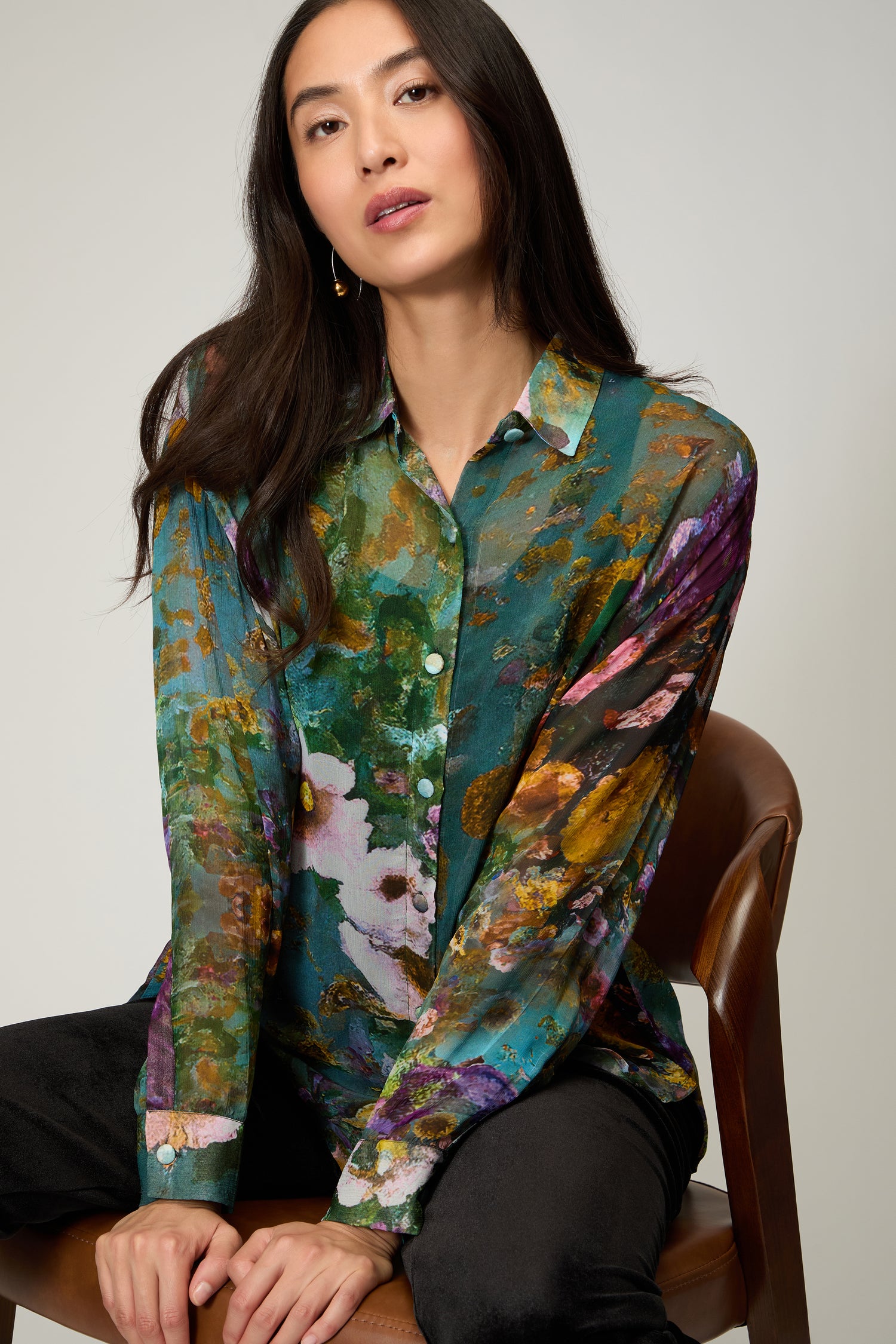 Painted Lilacs Chiffon Shirt