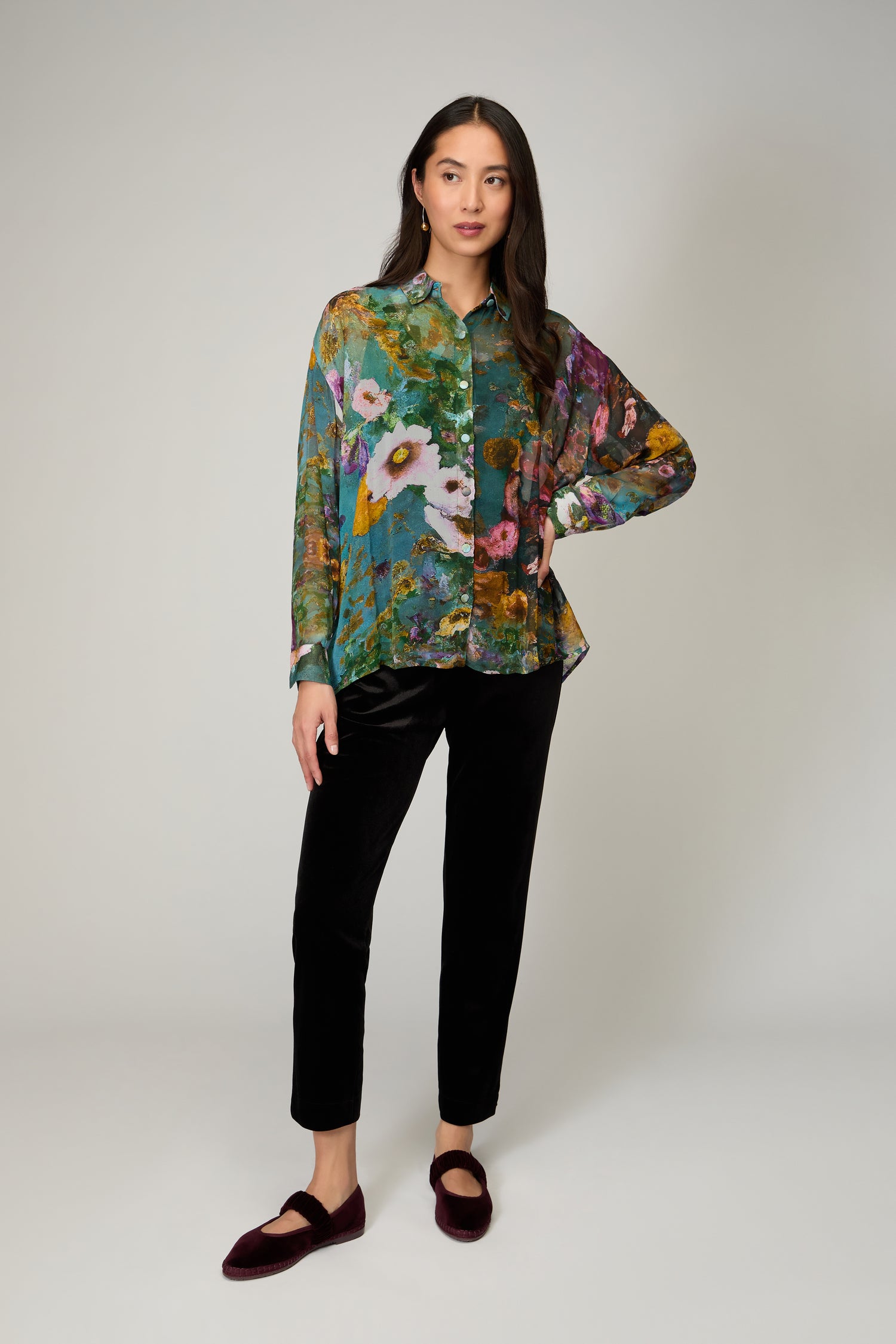 Painted Lilacs Chiffon Shirt