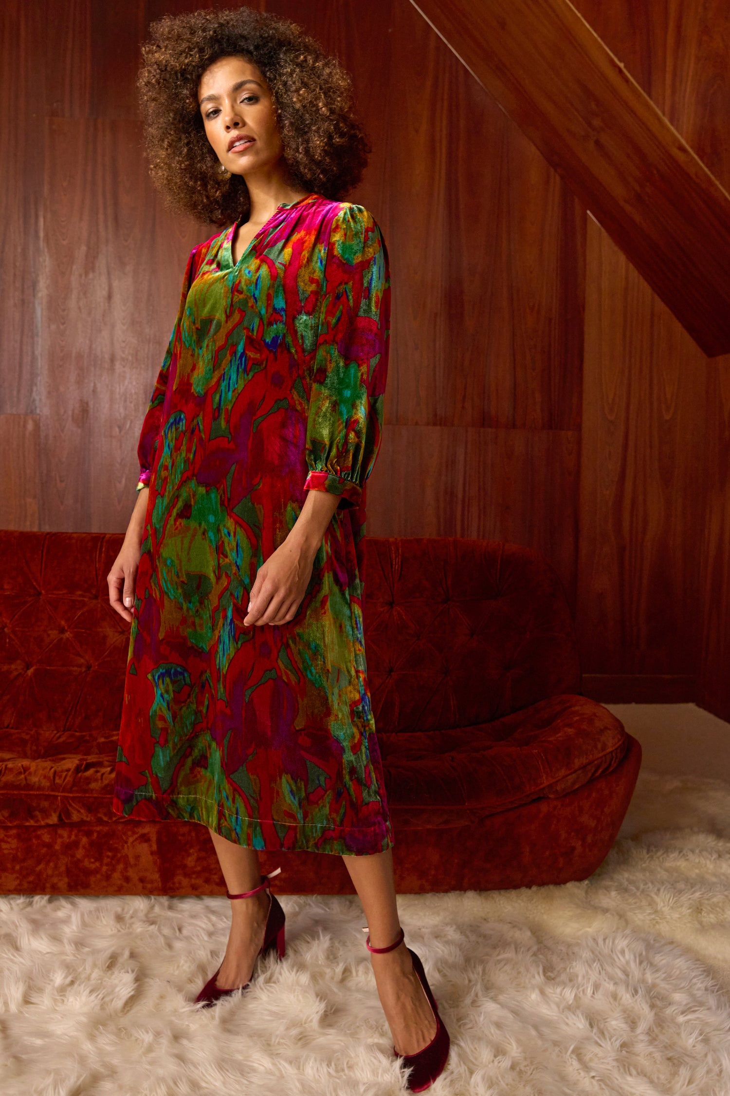 Velvet Blurred Botanicals Dress