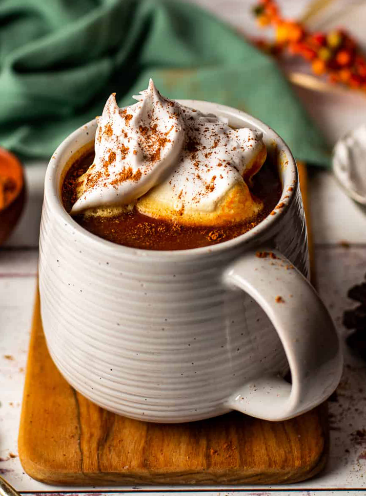 hot chocolate topped with cream and cinnamon 