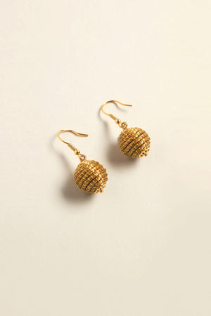 Golden Grass Woven Sphere Earrings