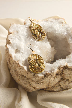 Golden Grass Woven Circles Earrings