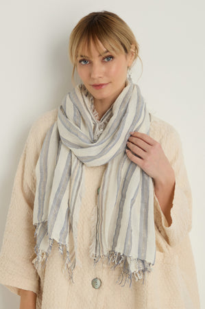 Lurex Stripe Cotton Blend Scarf