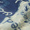 Close-up image of the Love Language Printed Scarf showcasing its white and blue abstract patterns with a vintage-inspired design.