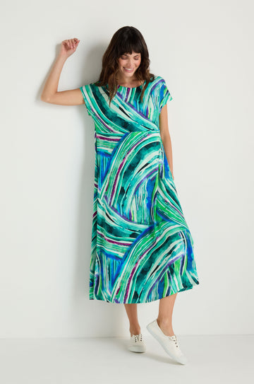 Blurred Lines Swing Dress Green/Multi / S Blurred Lines Swing Dress Green/Multi / S