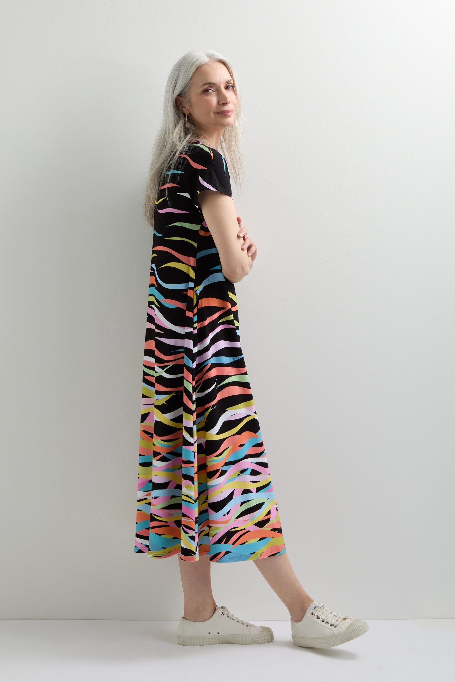 Streamer Print Jersey Dress