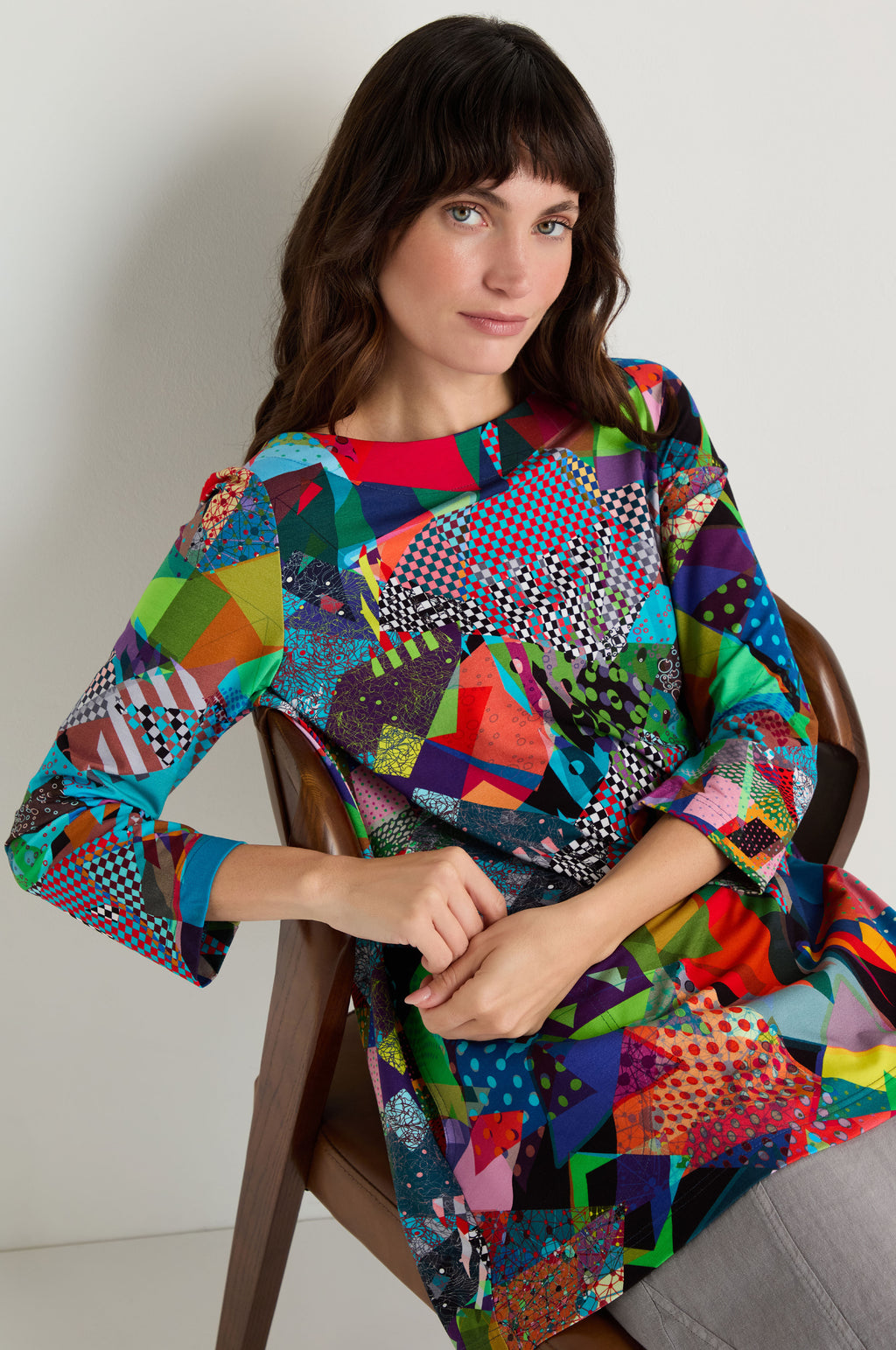 Quilt Print Flared Top – Sahara