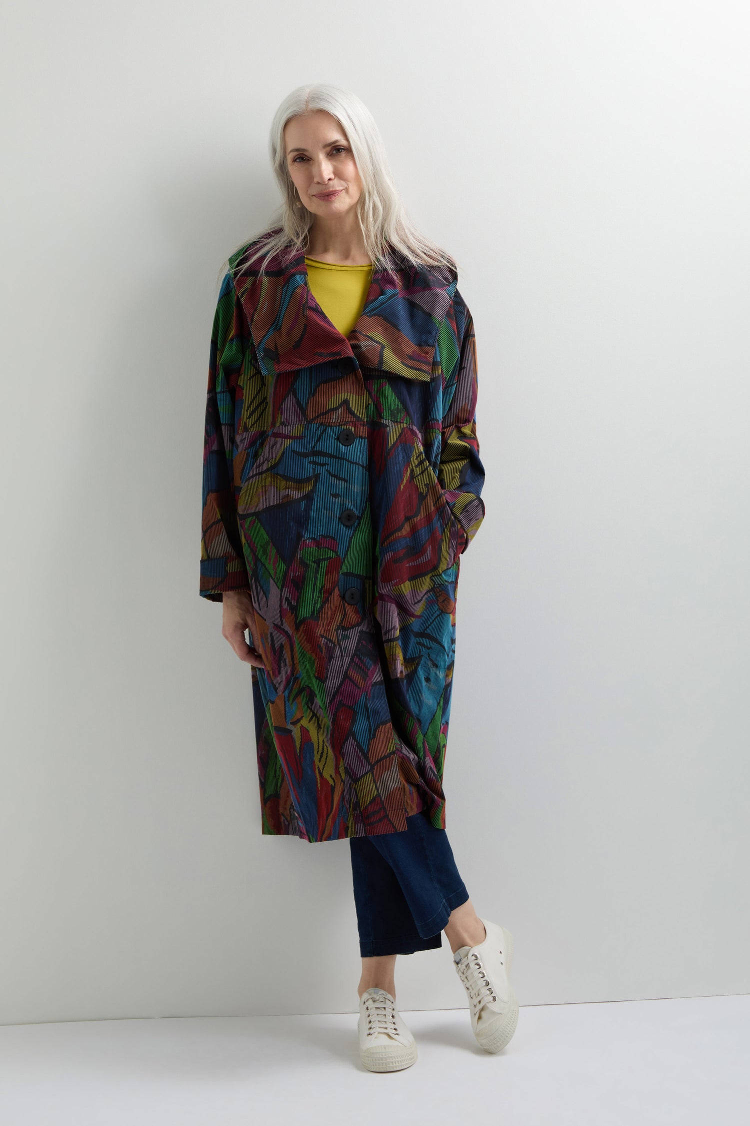 Abstract Leaf Print Coat