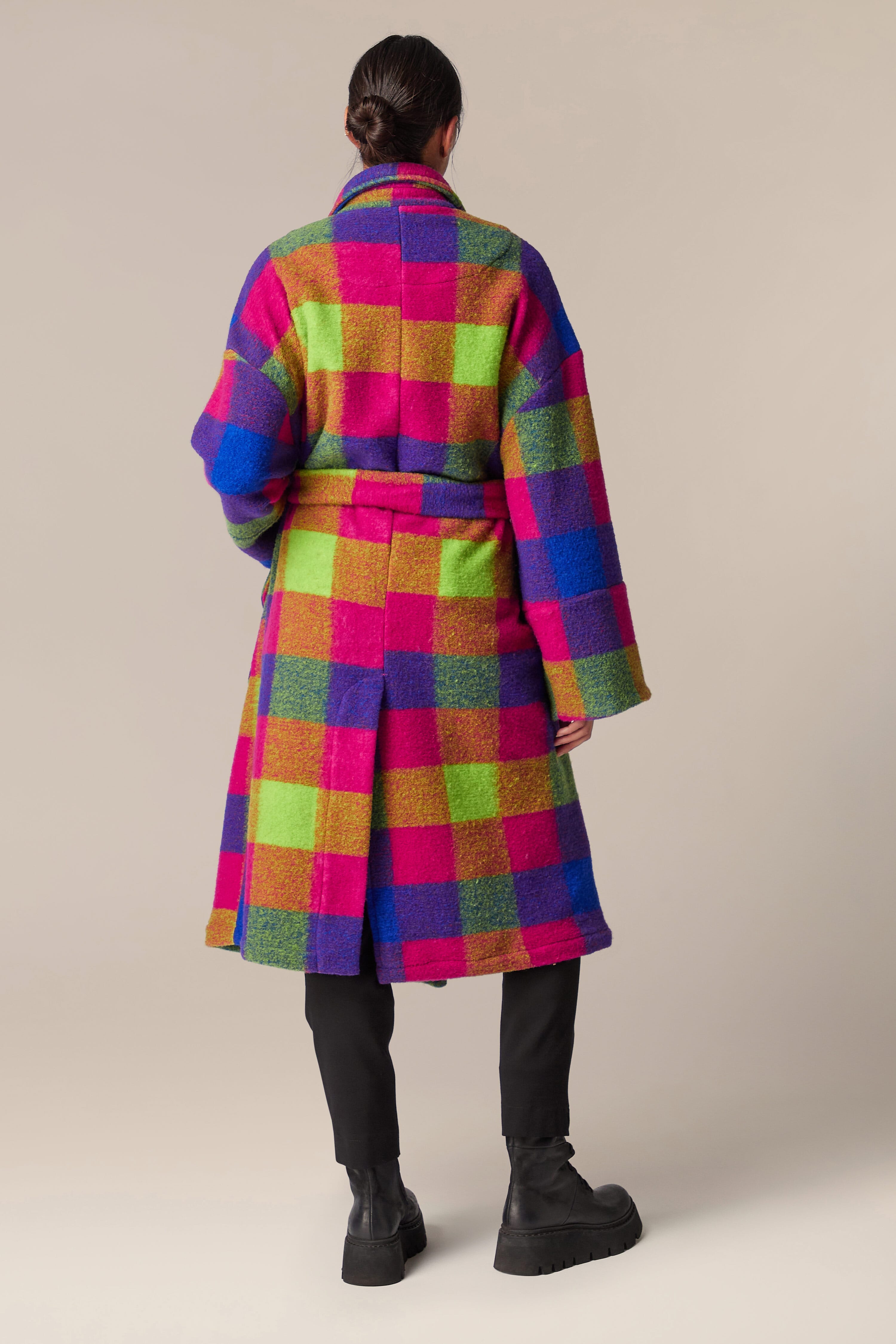 Multi coloured shop check coat