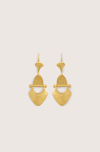 A pair of Engraved Gold Vermeil Tuareg Earrings displayed on a white background.