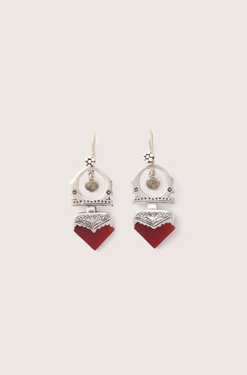 A pair of Silver and Carnelian Tuareg Earrings, set on a white background.