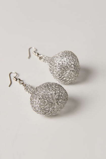 Hand Crocheted Teardrop Earrings with hook fastenings, featuring artisanal craftsmanship and a lightweight design, displayed on a plain light surface.