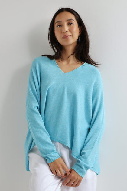 Turquoise V Neck Boxy Knit