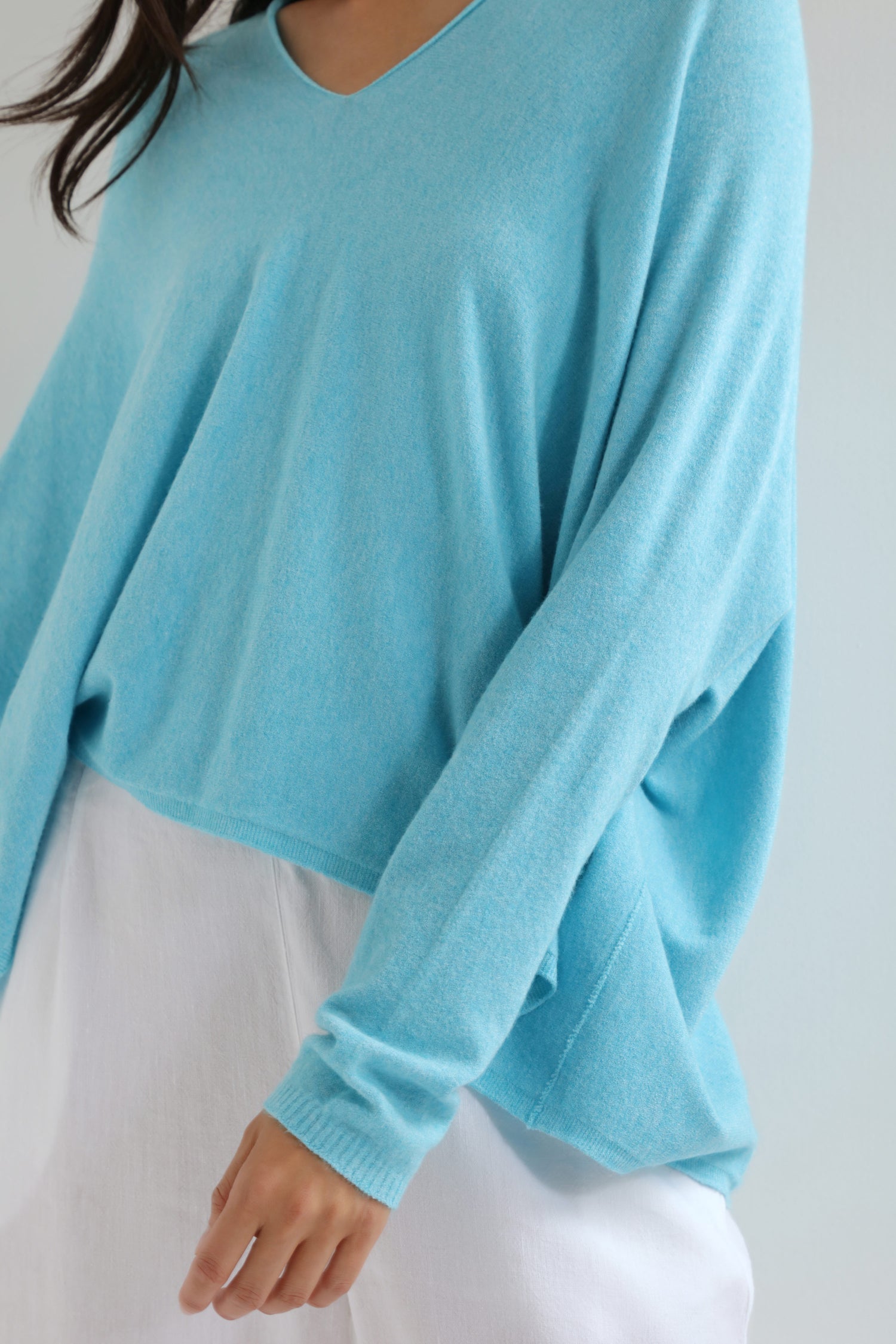Turquoise V Neck Boxy Knit