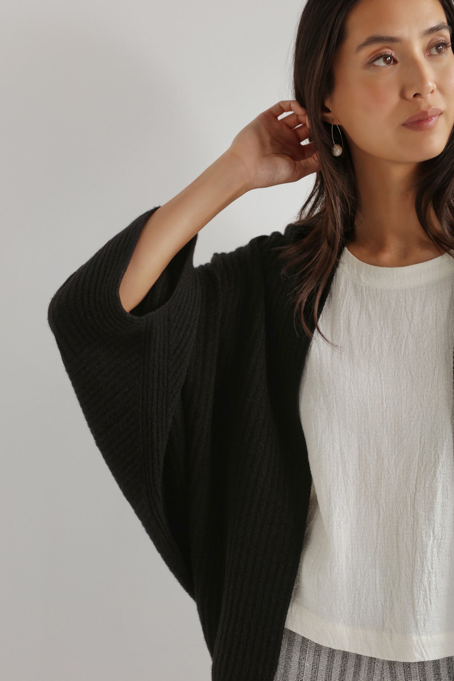 Black Ribbed Batwing Cardi